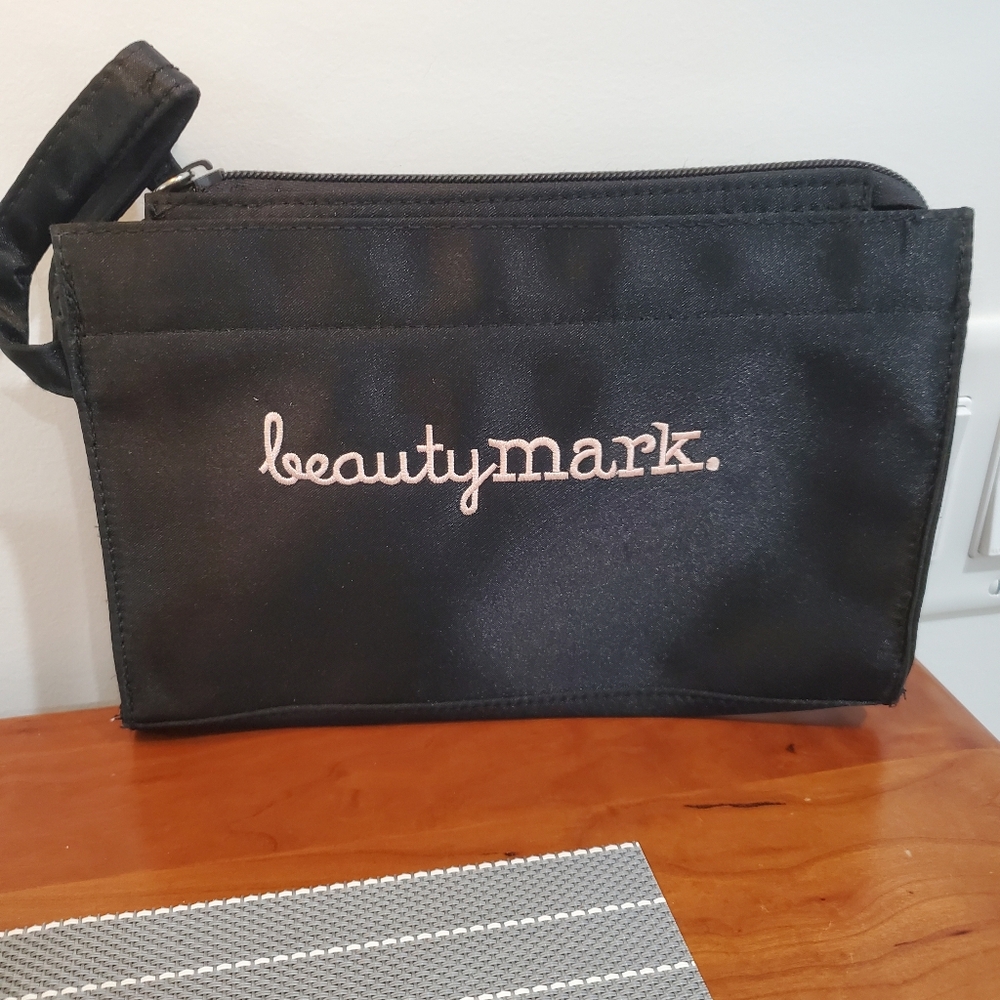Avon Black Cosmetic Bag with Pink Embroidery